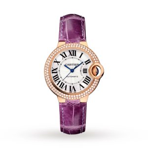 Replica Cartier Ballon Bleu de Cartier watch 33mm automatic movement rose gold diamonds leather WE902066
