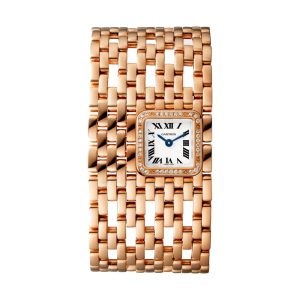 Replica Cartier Panthère de Cartier cuff watch quartz movement. 18K rose gold case and bracelet set with brilliant-cut diamonds. WJPN0022