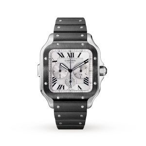 Replica Cartier Santos De Cartier Chronograph Watch Extra-Large Model Automatic Steel ADLC Interchangeable Rubber And Leather Bracelets WSSA0017