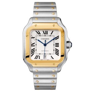 Replica Cartier Santos De Cartier Watch Large Model Automatic Yellow Gold Steel Interchangeable Metal And Leather Bracelets W2SA0009