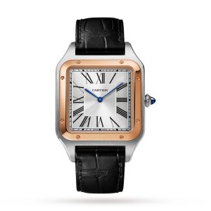 Replica Cartier Santos-Dumont Watch Extra-large Model Hand-Wound Mechanical Rose Gold Steel Leather W2SA0017