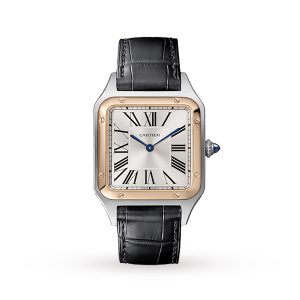 Replica Cartier Santos-Dumont Watch Large Model Quartz Pink Gold Steel Leather W2SA0011