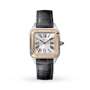 Replica Cartier Santos-Dumont Watch Small Model Quartz Pink Gold Steel Leather W2SA0012
