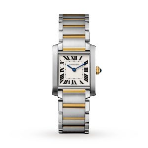 Replica Cartier Tank Française watch medium model quartz movement. Steel case octagonal crown in yellow gold set with a synthetic cabochon-shaped spine W2TA0003