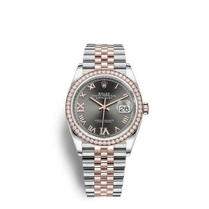 Replica Rolex Datejust 36 Oyster 36 mm Oystersteel Everose gold and diamonds m126281rbr-0011