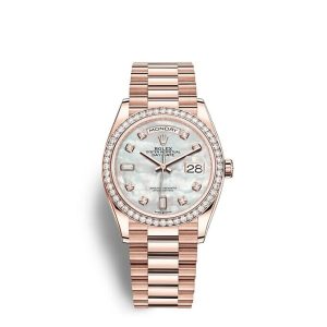 Replica Rolex Day-Date 36 Oyster 36 mm Everose gold and diamonds m128345rbr-0028