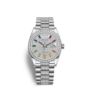 Replica Rolex Day-Date 36 Oyster 36 mm white gold and diamonds m128349rbr-0012