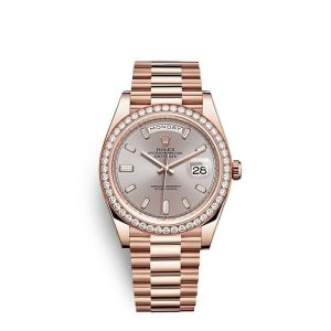 Replica Rolex Day-Date 40 Oyster 40 mm Everose gold and diamonds m228345rbr-0007