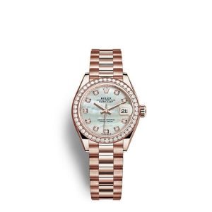 Replica Rolex Lady-Datejust Oyster 28 mm Everose gold and diamonds m279135rbr-0010