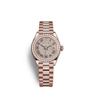 Replica Rolex Lady-Datejust Oyster 28 mm Everose gold and diamonds m279135rbr-0021