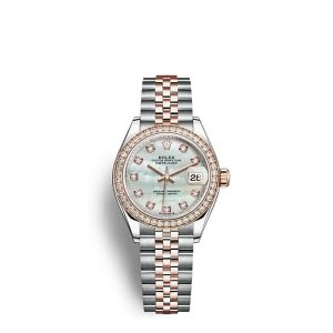 Replica Rolex Lady-Datejust Oyster 28 mm Oystersteel Everose gold and diamonds m279381rbr-0013