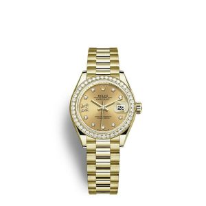 Replica Rolex Lady-Datejust Oyster 28 mm yellow gold and diamonds m279138rbr-0006